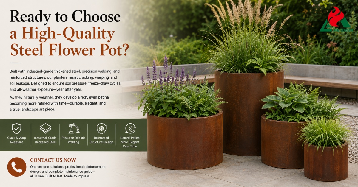 Corten Pedestal Planter Household Retail